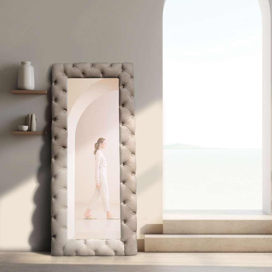 Asymmetrical Velvet Floor Mirror