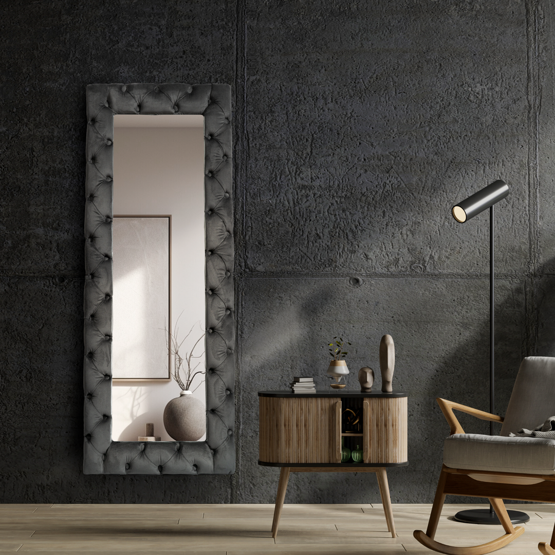 Asymmetrical Velvet Floor Mirror