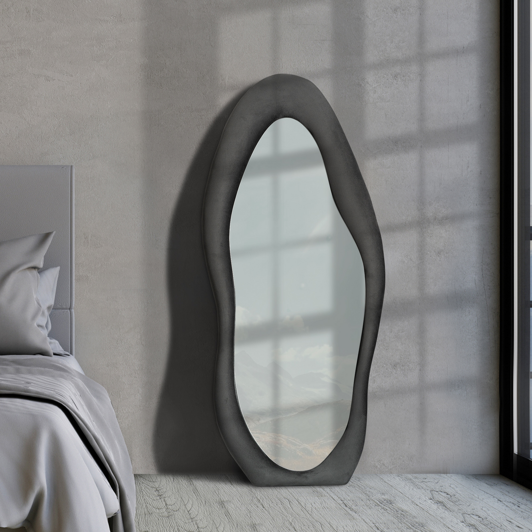 Asymmetrical Velvet Floor Mirror